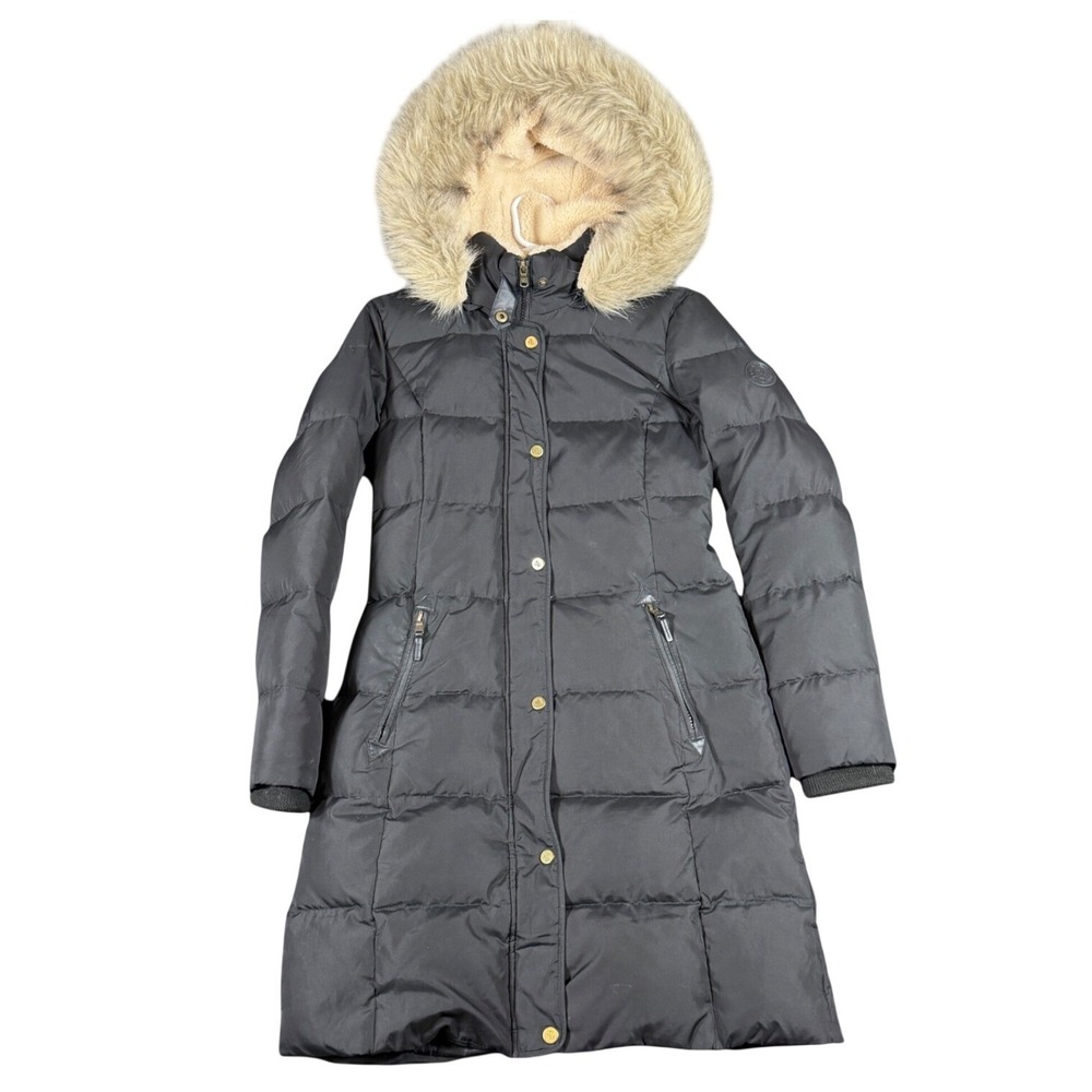 Lauren Ralph Lauren Women's XS Black Down Puffer Coat Faux Fur Hood Longline